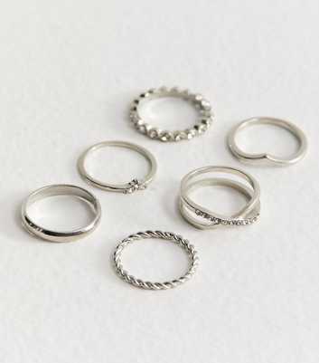 Silver Tone Pack of 6 Diamante Embellished Rings