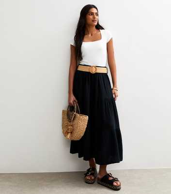 Gini London Black Belted Tiered Maxi Skirt