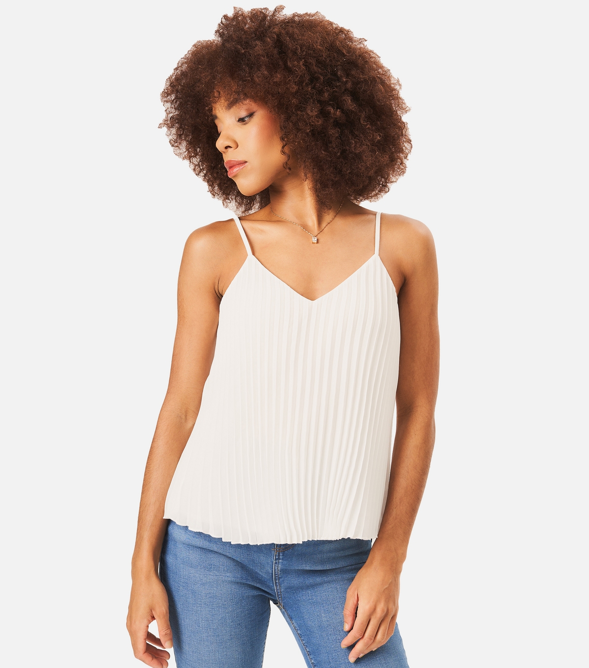 Women's Cream Pleated Cami Top Gini London New Look