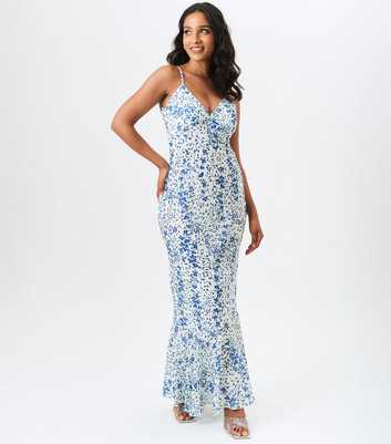 Gini London Blue Floral Print Strappy Maxi Dress