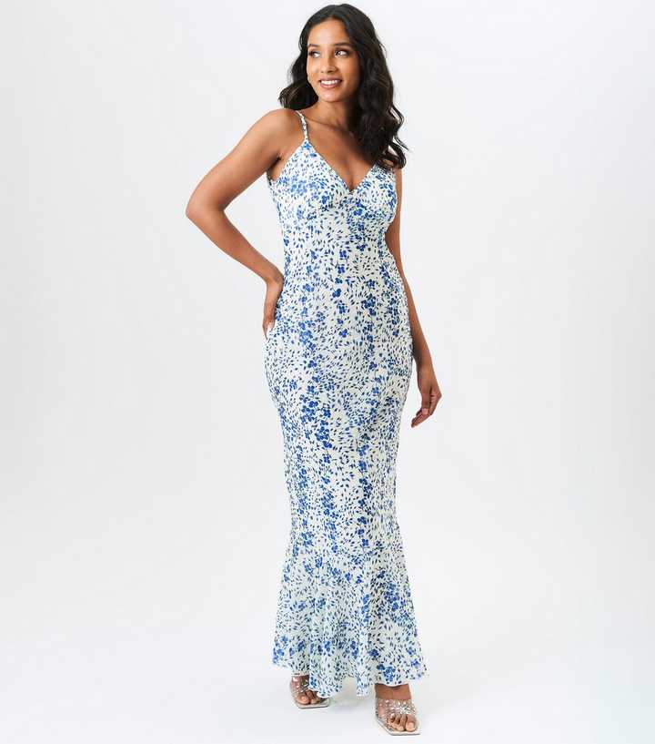 Gini London Blue Floral Print Strappy Maxi Dress
