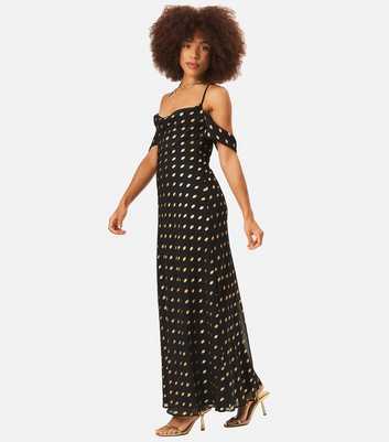 Gini London Black Foil Print Off The Shoulder Maxi Dress