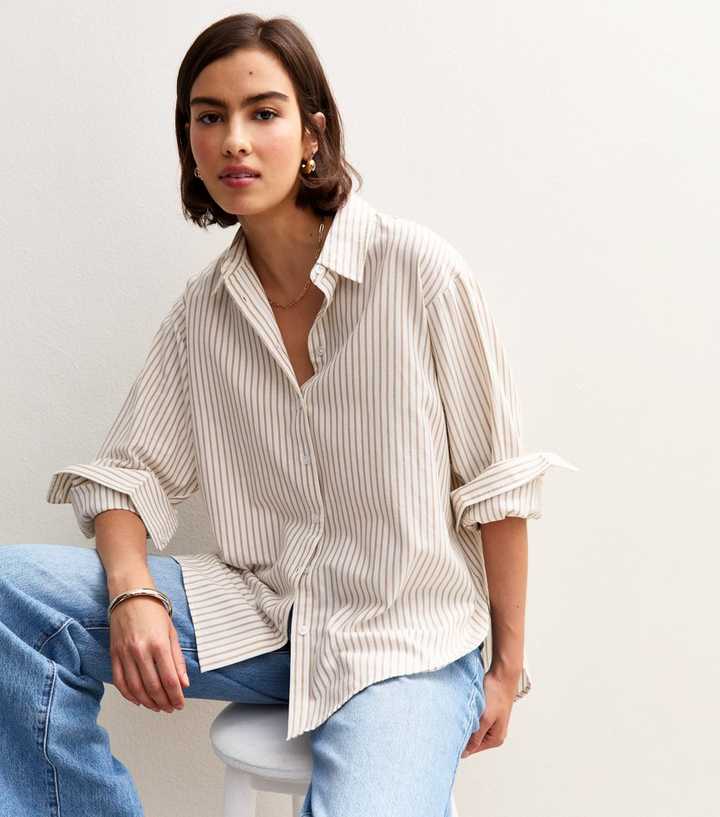 Brown Striped Oxford Long Sleeve Shirt