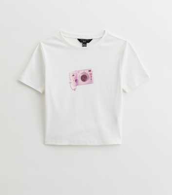 Girls White Camera Print T-Shirt