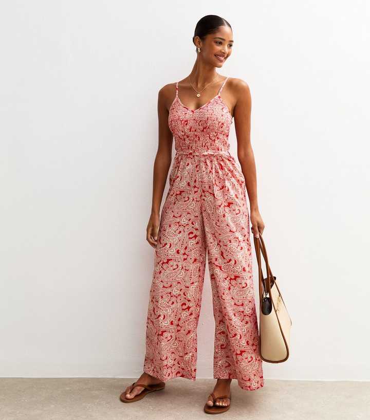 Tie strap shirred bodice tiered wide leg jumpsuit main image 1
