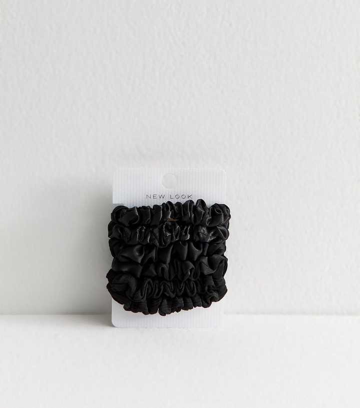Pack of 6 Black Mini Satin Scrunchies 