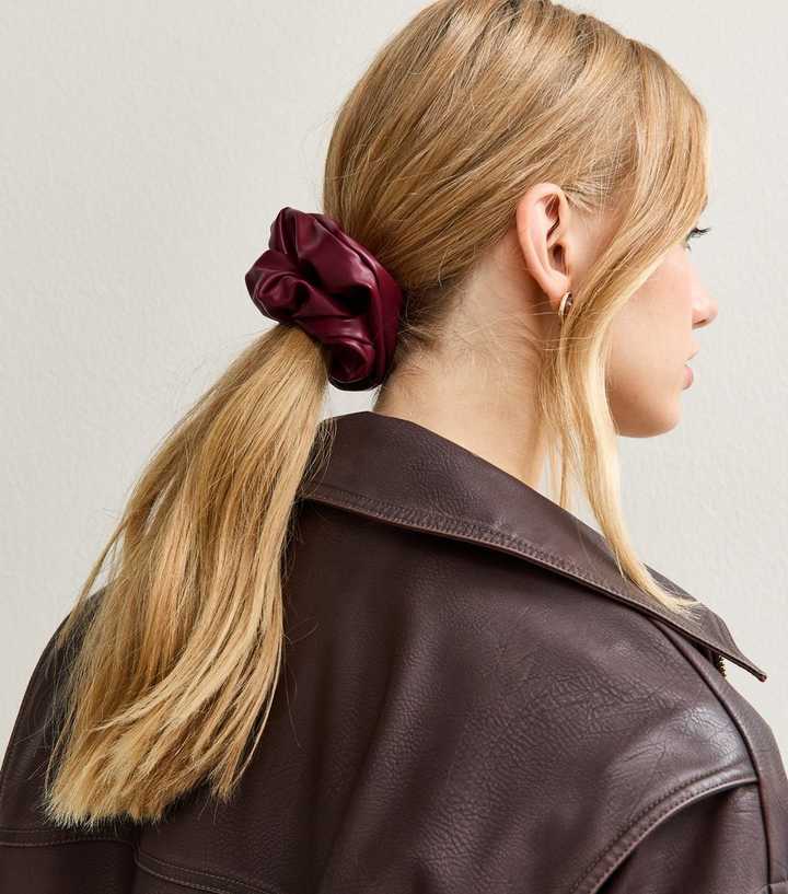 Burgundy Faux Leather Scrunchie