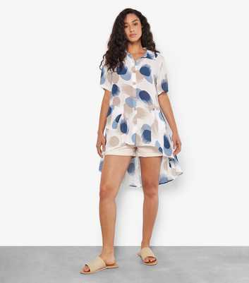 Apricot Navy Circle Print Dipped Hem Shirt