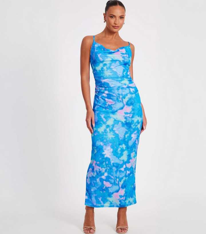 QUIZ Blue Marble Print Maxi Dress