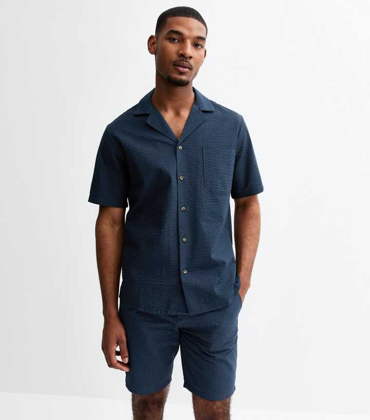 Only & Sons Navy Seersucker Drawstring Shorts