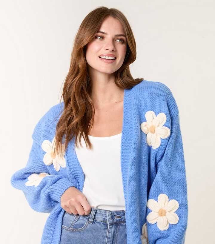 Blue Vanilla Bright Blue Daisy Cardigan | New Look