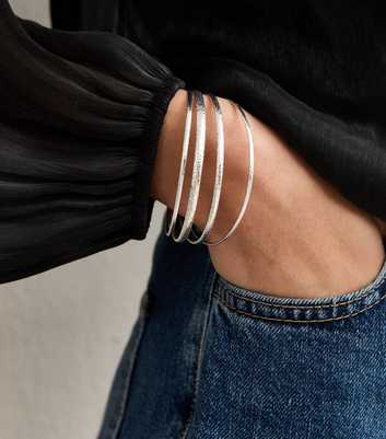 Pack of 4 Silver Tone Bangle Bracelets