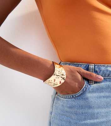 Gold Tone Textured Slip On Cuff Bracelet