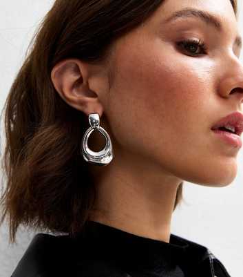 Silver Tone Sculptural Doorknocker Earrings