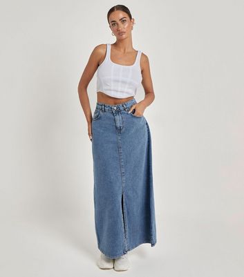 Urban Bliss Blue Denim Split Front Maxi Skirt