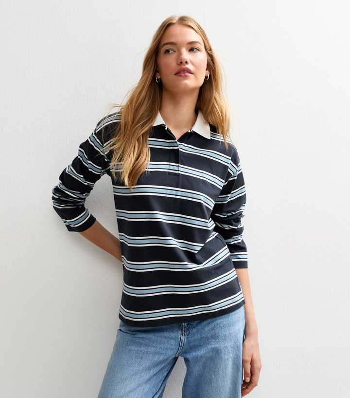 Blue Striped Long Sleeve Rugby Top