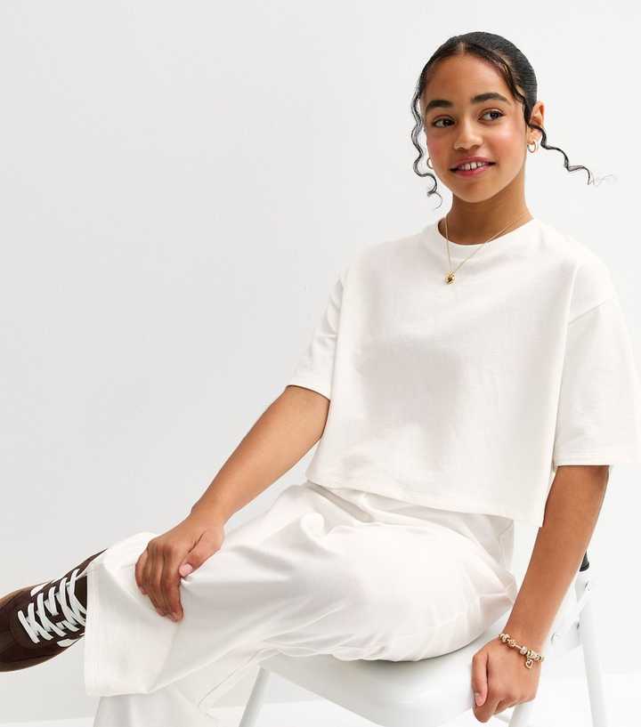 Girls Off White Short Sleeve Sweatshirt