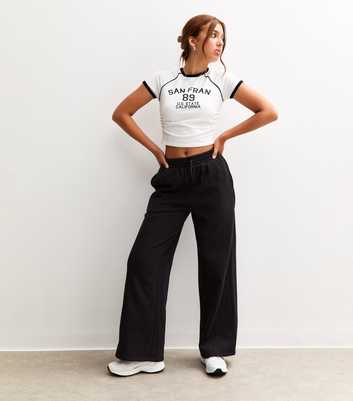 Girls Black Seam Detail Wide Leg Joggers
