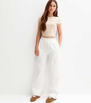 Girls Off White Seam Detail Wide Leg Joggers