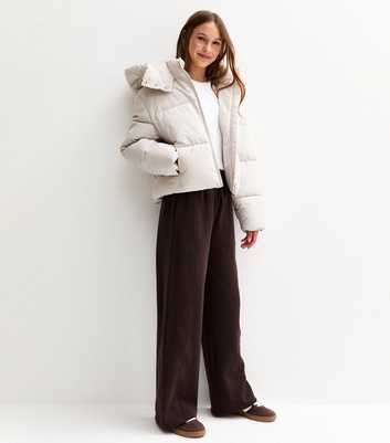 Girls Dark Brown Seam Detail Wide Leg Joggers
