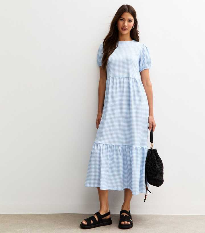 Blue Gingham Bow Back Midi Dress