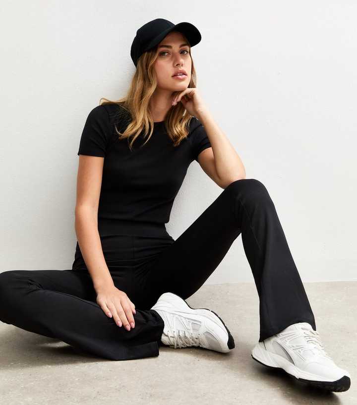 Black High Waist Jersey Kick Flare Leggings New Look