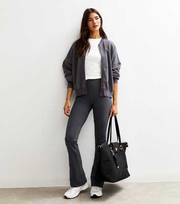 Grey High Waist Jersey Kick Flare Leggings