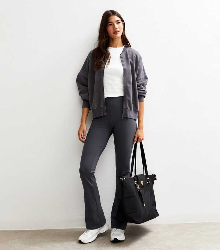 Grey High Waist Jersey Kick Flare Leggings