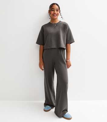 Girls Dark Grey Wide Leg Joggers