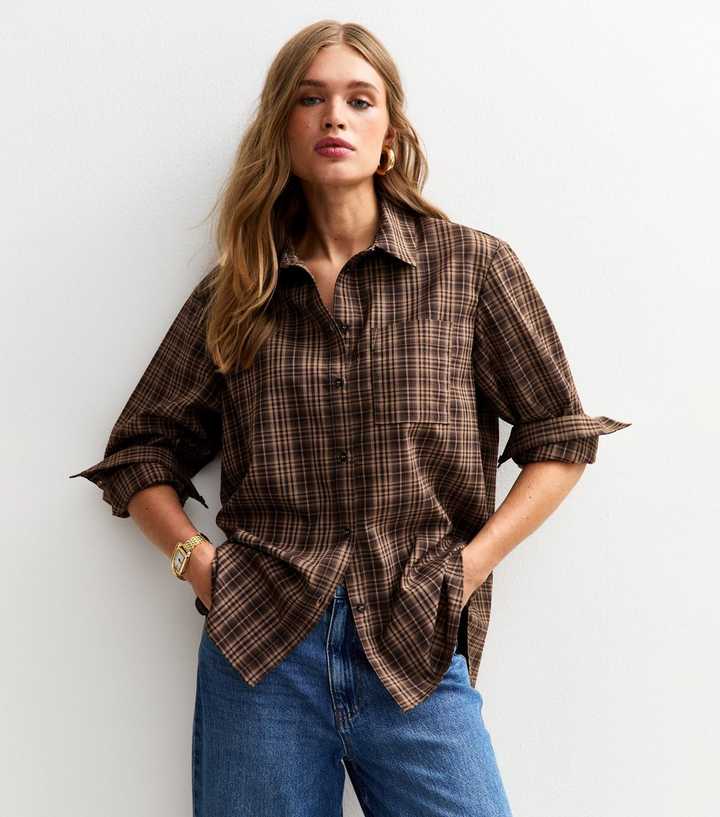 Brown Checked Long Sleeve Shirt