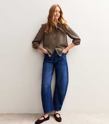 Brown Checked Print Frill Collar Shirt