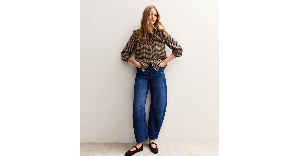 Brown Checked Print Frill Collar Shirt | New Look