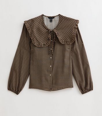 Brown Checked Print Frill Collar Shirt | New Look