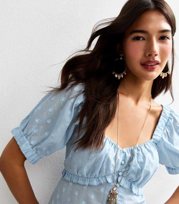Blue Polka Dot Milkmaid Top