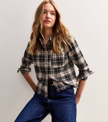 Black Check Print Long Sleeve Cropped Shirt | New Look