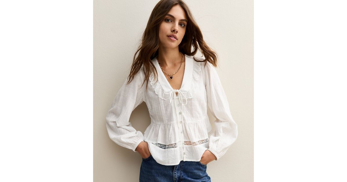 White Lace Collar Long Sleeve Shirt | New Look
