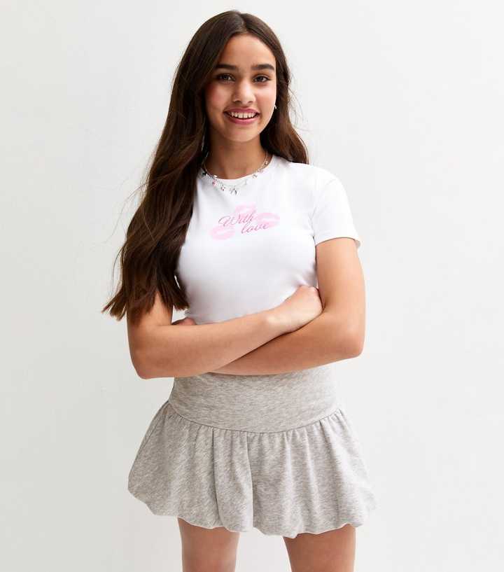 Girls Grey Puffball Skort