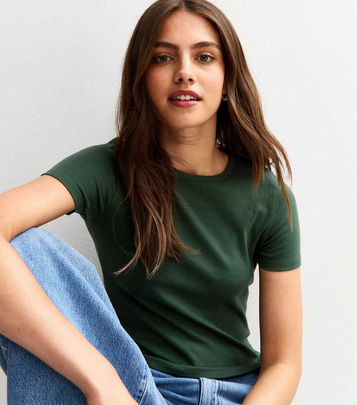 Dark Green Baby Tee Cropped T-Shirt
