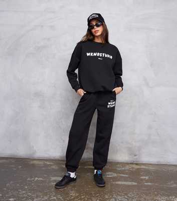WKNDGIRL Black Studio Print Oversized Sweatshirt
