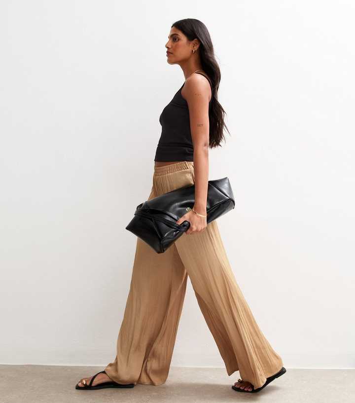 Camel Satin Palazzo Trousers