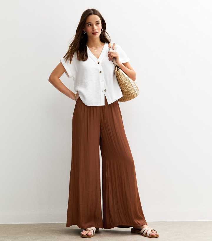 Brown Satin Palazzo Trousers