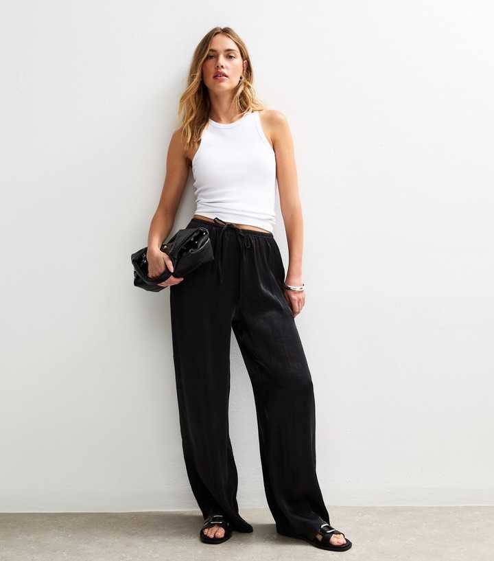 Black Shimmer Satin Wide Leg Trousers