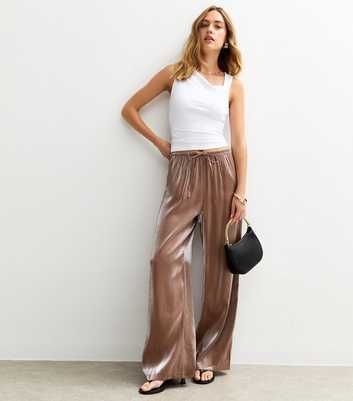 Mink Shimmer Satin Wide Leg Trousers