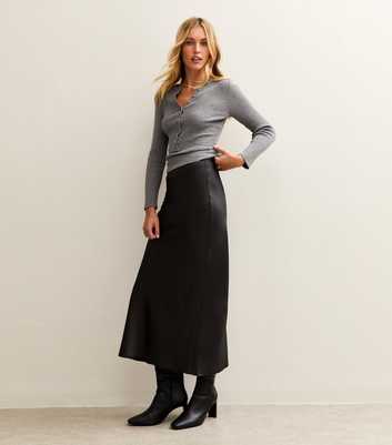 Tall Black Bias Cut Satin Midi Skirt