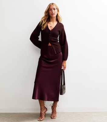 Tall Burgundy Bias Cut Satin Midi Skirt