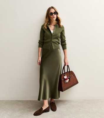 Light Khaki Satin Bias Cut Midi Skirt