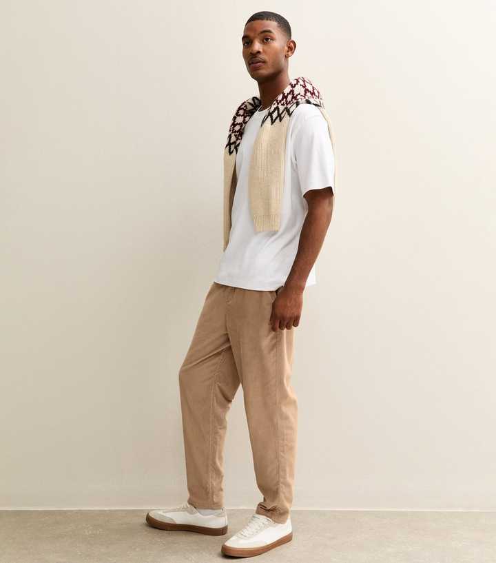 Tan Relaxed Pull On Drawstring Waist Corduroy Trousers