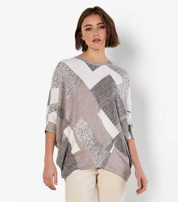 Apricot Stone Square Pattern Batwing Sleeve Top