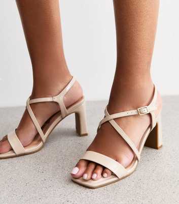 Wide Fit Off White Crossover Strap Block Heel Sandals