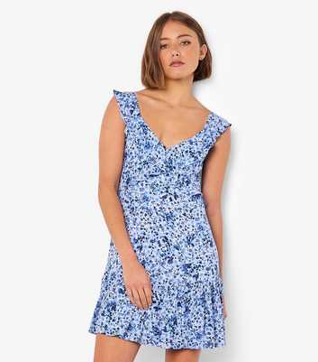 Apricot Blue Floral Print Mini Dress